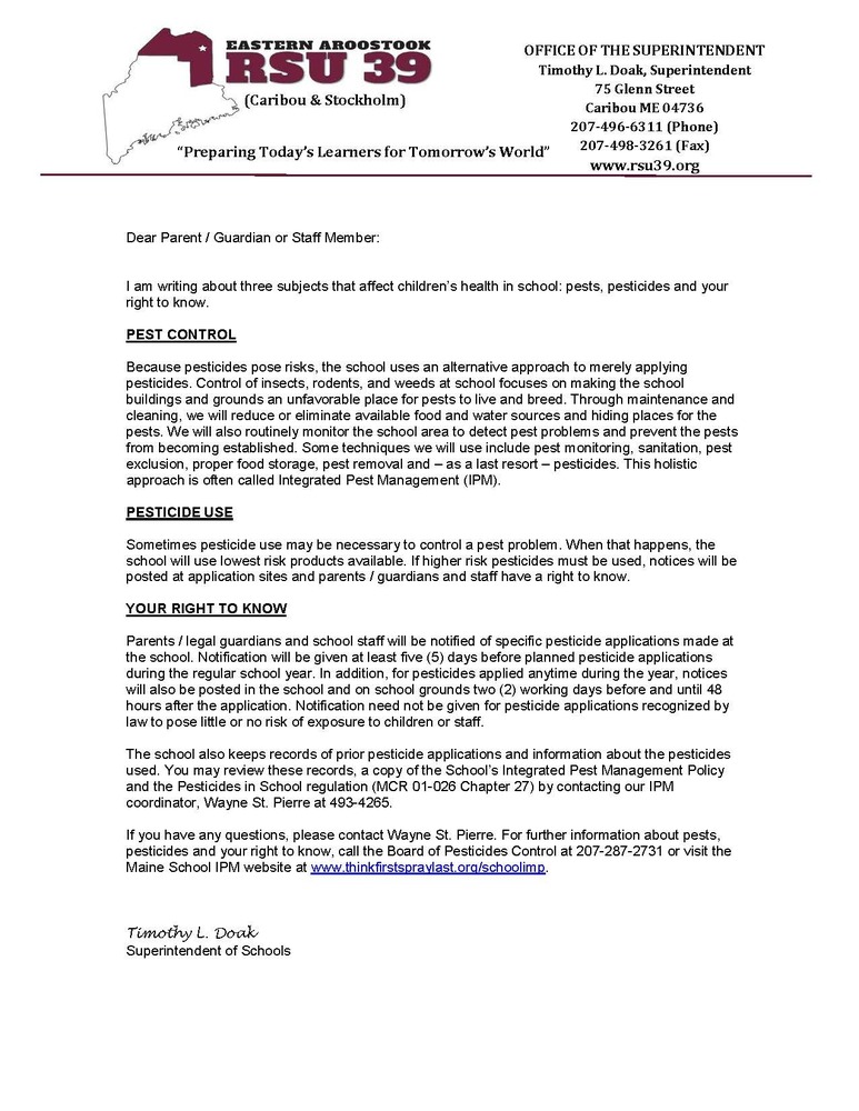 Message from Superintendent of Schools